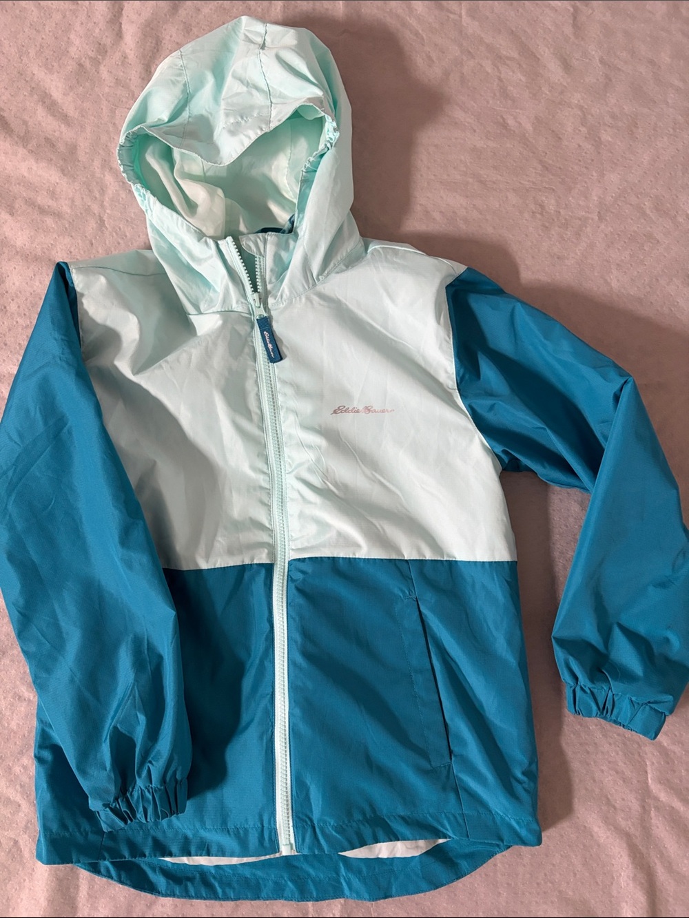 Eddie Bauer Kids Two-Tone Light Mint & Teal Hooded Raincoat